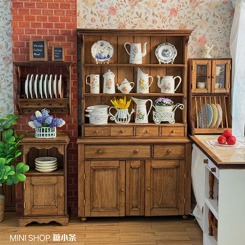 Kitchen Appliances Cabinet - 1:6 Wood Vintage Sideboard Cabinet Plate
